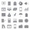 Trade Isolated Vector Icons set consist with building, graph, team, dollar, pie graph, shade, wallet, portfolio and calculator