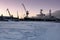 Trade port and atomic icebreaker `Lenin` in Murmansk, Kola Peninsula, Russia