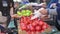 Trade, the Seller Sells Vegetables and Fruits on the Counter of the Spontaneous Market