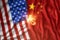 A trade war between China and the United States, American and Chinese flag. Truce, war, sanctions, business