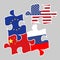 Trade war concept puzzle elements with flags