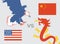 Trade war concept USA versus China Eagle and Dragon