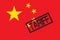 Trade war. Tariff black rubber stamp over Chinese flag. Tax, duty and customs are imposed on China