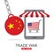 Trade war, USA versus China. Wrecking ball smashes handphone.
