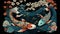 Tradicional Japanese Pattern with Fishes and Cherry Blossoms. AI generative.