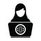 Trading icon vector person with laptop computer female user person profile avatar globe symbol for working online