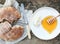 Tradirional Balkan breakfast set: kaymak (butter cream), flatbre