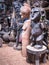 Traditional African souvenir shop with wooden figures and masks