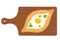 Traditional ajarian and georgian dish - khachapuri. Bread filled with cheese and egg on wooden cutting board. Vector illustration