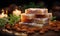 Traditional almond Soap Bars on a Rustic Wooden Board