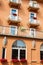 Traditional alpine houses with flowers on balcony, Cortina d\'Amp