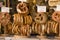 Traditional Alsactian Bretzel in a bakery at the city of Riquewihr in Alsace France.