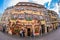 Traditional Alsatian restaurant, with cheerful and romantic decorations on the facade, Colmar, France