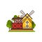 Traditional american barn and windmill, countryside construction vector Illustrations isolated on a white background