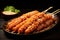 Traditional American corn dogs with mustard and ketchup on wooden board