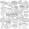 Traditional American Cousin Food Traditional Doodle Icons Sketch Hand Made Design Vector