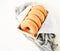 Traditional American doughnuts. Cinnamon sugar donuts on a light background.