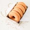 Traditional American doughnuts. Cinnamon sugar donuts on a light background.