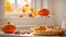 Traditional American pumpkin pie autumn decorated sweet fresh thanksgiving homemade