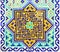 Traditional ancient Uzbek pattern on the ceramic tile on the wall of the mosque,