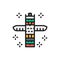 Traditional animal totem pole, native indian totem flat color line icon.