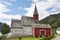 Traditional antique norwegian stone church. Luster. Travel Norway.