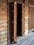 Traditional antique wooden folding door Asian style frame. Thai traditional wooden gate of historical architecture. Beautiful