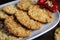 Traditional Anzac biscuits on dark recycled wood