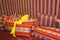 Traditional Arabian cushions and pillows, yellow dress put