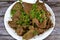 Traditional Arabic deep fried beef liver slices, beef liver covered with wheat bran, (Kebda Bel Rada)
