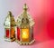 Traditional arabic lanterns lit up for celebrating holy month of Ramadan