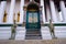 Traditional and architecture Door Buddhist Church at Wat Suthat temple in Bangkok, Thailand.