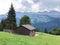 Traditional architecture and farmhouse in the Oberseetal alpine valley and in the Glarnerland tourist region, Nafels Naefels