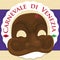 Traditional Arlecchino Mask Over a Button for Venice Carnival, Vector Illustration