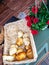 Traditional artisan cheese cheese in a wicker basket