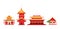 Traditional asian buildings exterior set. Collection of pagoda, temples and houses with towers