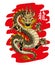 Traditional asian golden dragon attacks. Mascot or print. Vector illustration
