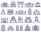 Traditional Asian Palaces and Temples Line Icons