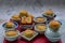 A traditional asian pastry or Tao Sor on marble table. Chinese sweet pastry filled with mung bean paste, taro, and salted egg