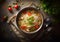 Traditional asian soup with noodles ad vegetables.Top view.AI Generative