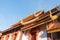 Traditional Asian style Buddhist temple gable ends and roof line