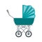 Traditional baby carriage with blue soft top