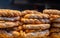 Traditional bagel turkish simit, sesame bread rings, street food closeup view