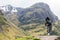 Traditional bagpiper in the scottish highlands