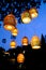 Traditional Balinese lanterns hanging from a tree