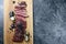 Traditional barbecue wagyu gourmet bavette steak on a design wooden board