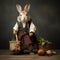 Traditional Bavarian Bunny With Basket: Darktable-inspired Realistic Still-life