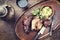 Traditional Bavarian pork knuckle with potato salad on a plate