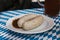 Traditional Bavarian sausages on a plate with sauce. Celebrating the traditional German beer festival Oktoberfest