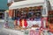 Traditional beautiful handmade textile Albanian carpets and tablecloths in a souvenir shop in the city center